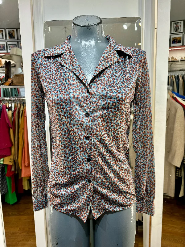 70’s Gray And Burgundy Abstract Print Long Sleeve Disco Blouse By Huk A Poo Cotton Casual Blouse 70’s Gray And Burgundy Abstract Print Long Sleeve Disco Blouse By Huk A Poo Cotton Casual Blouse