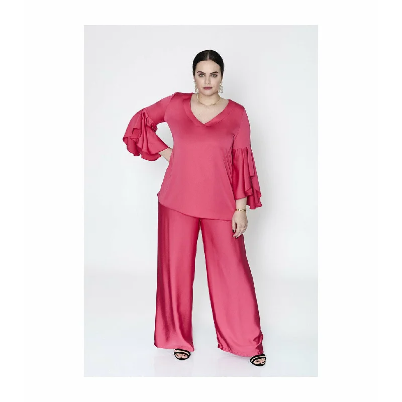 SPG Pleated Sleeve Blouse in Pink Oversized Silk Blouse