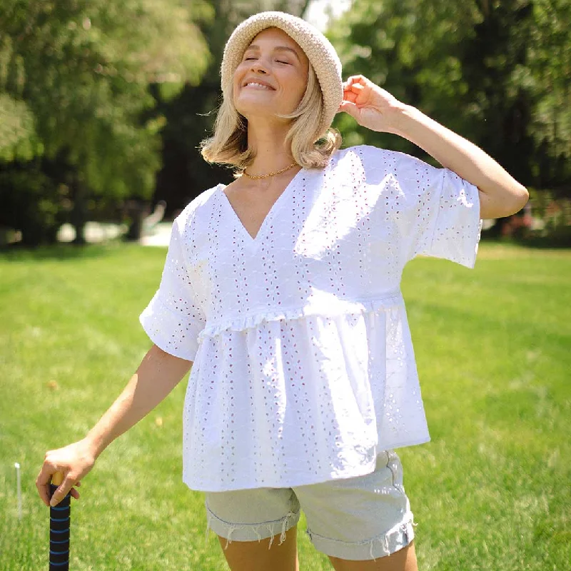 Baby Doll Blouse, White Lightweight Chiffon Blouse