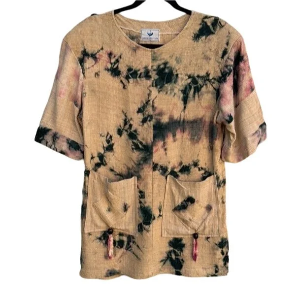 Skill Sparrow Vintage Heavy Linen Colorwash Batik Tassel Accents Women's Blouse Feminine Satin Blouse Skill Sparrow Vintage Heavy Linen Colorwash Batik Tassel Accents Women's Blouse Feminine Satin Blouse