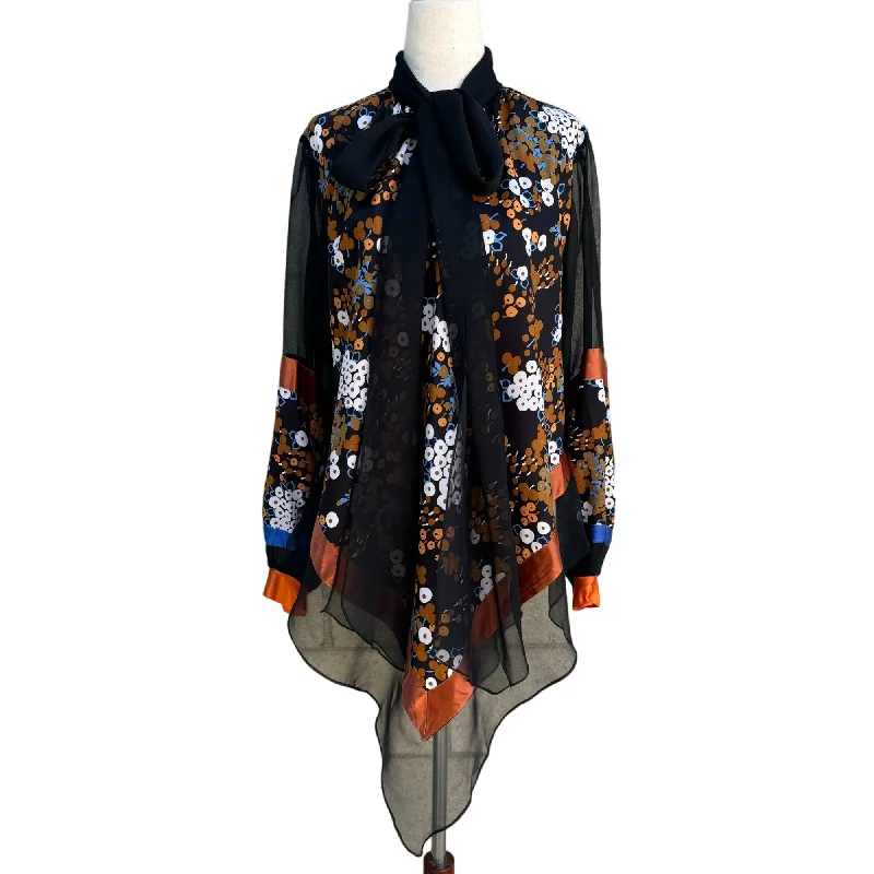 Neiman Marcus Vintage Women's Floral Print Sheer Long Sleeve Neck Bow Blouse -10 Embroidered Floral Blouse Neiman Marcus Vintage Women's Floral Print Sheer Long Sleeve Neck Bow Blouse -10 Embroidered Floral Blouse