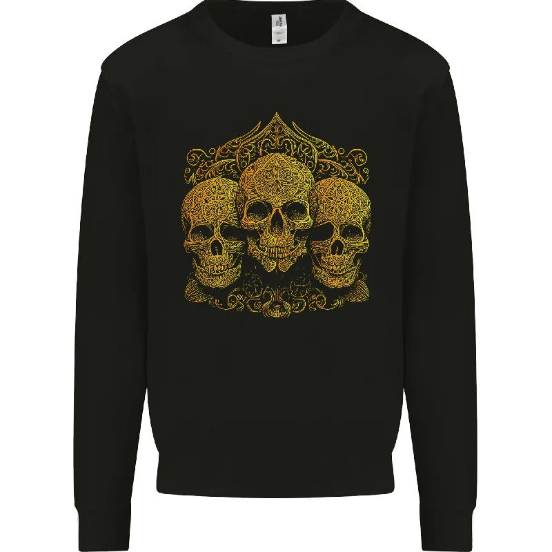 3 Ornate Gold Skulls Gothic Goth Mens Sweatshirt Jumper Hoodie with Ribbed Hem Stretchable Secure 3 Ornate Gold Skulls Gothic Goth Mens Sweatshirt Jumper Hoodie with Ribbed Hem Stretchable Secure
