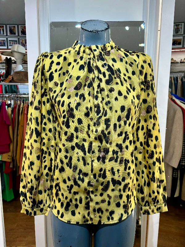 90’s Leopard print polyester Long Sleeve Blouse Balloon Sleeve Blouse