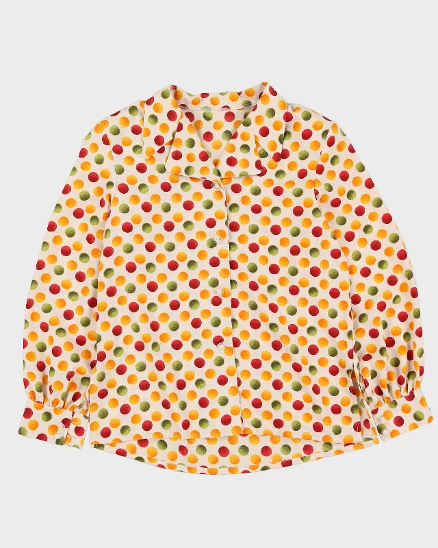 Vintage 1980s Orange Patterned Blouse - M High Neck Blouse