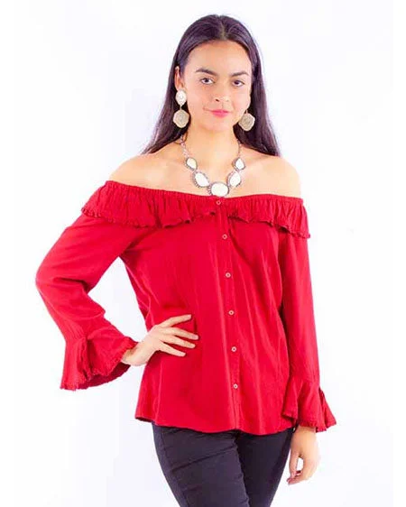 Women's Ruffle Blouse Feminine Satin Blouse