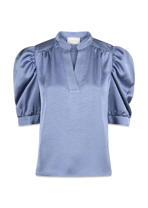 Roella Heavy Sateen Blouse - Smoke Blue Double-Layered Blouse