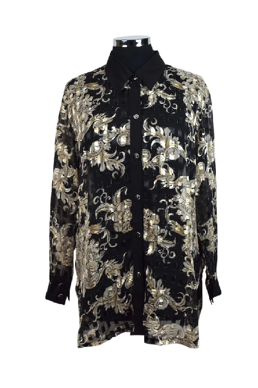 Black Leaf Sheer Blouse Smart Business Blouse