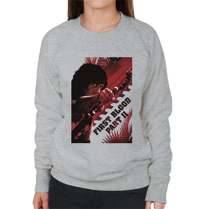 Rambo First Blood Part II Bow Aim Women's Sweatshirt Hoodie with Belted Waist Structured Tailored Rambo First Blood Part II Bow Aim Women's Sweatshirt Hoodie with Belted Waist Structured Tailored