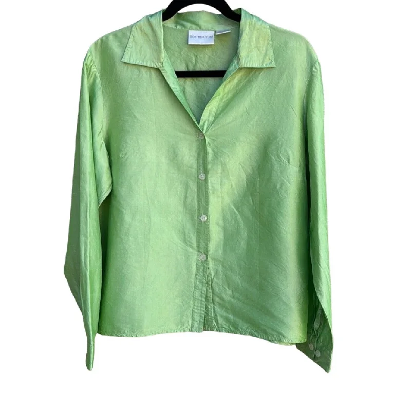 Worthington Women's Silk Mint Green Camp Collar Button-Up Long Sleeve Blouse - L Chic Square Blouse Worthington Women's Silk Mint Green Camp Collar Button-Up Long Sleeve Blouse - L Chic Square Blouse