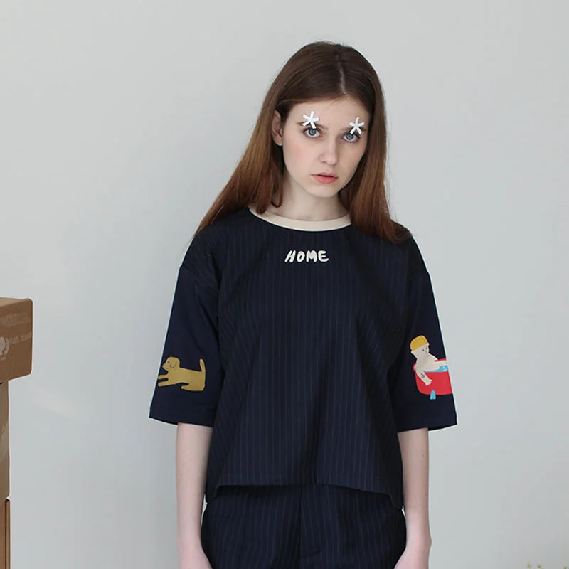 Preppy Style Casual Loose Striped Blouse For Women Cartoon Printed Embroidery O Neck Summer New Female Shirt Tops Patch Design Satin Long Blouse Preppy Style Casual Loose Striped Blouse For Women Cartoon Printed Embroidery O Neck Summer New Female Shirt Tops Patch Design Satin Long Blouse
