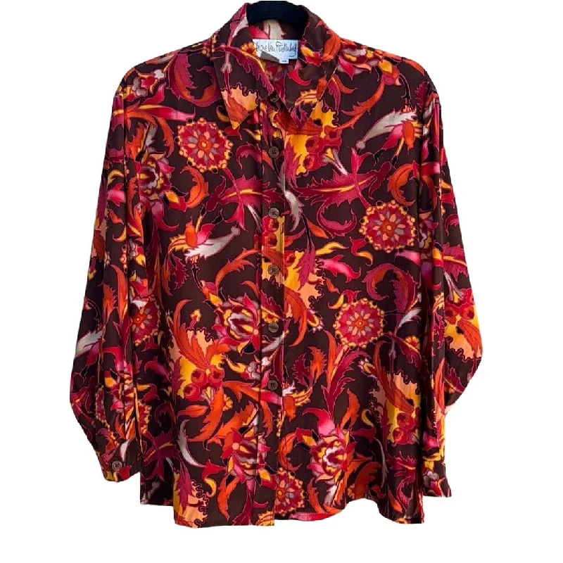 Diane Von Furstenberg Women's Vintage Silk Floral Button-Up Long Sleeve Blouse Silky Draped Blouse Diane Von Furstenberg Women's Vintage Silk Floral Button-Up Long Sleeve Blouse Silky Draped Blouse