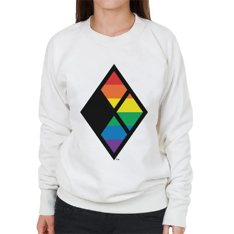 Justice League Diamond Rainbow Logo Women's Sweatshirt Hoodie with Emblem Brand Identity Justice League Diamond Rainbow Logo Women's Sweatshirt Hoodie with Emblem Brand Identity