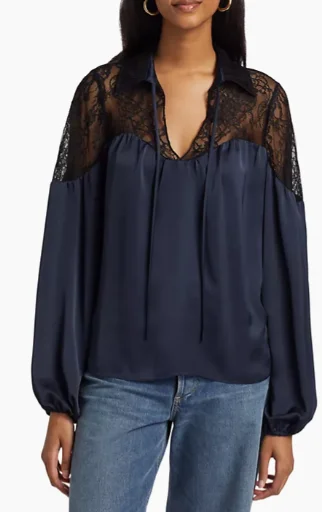 Ramy Brook - Rosemary Lace Blouse Sheer Mesh Blouse
