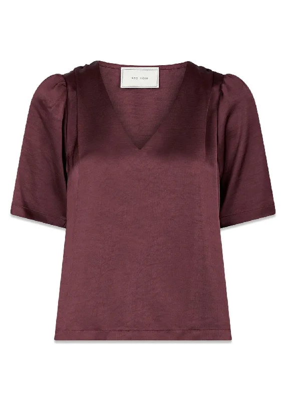 Largo Heavy Sateen Blouse - Burgundy Sleeveless Chiffon Blouse
