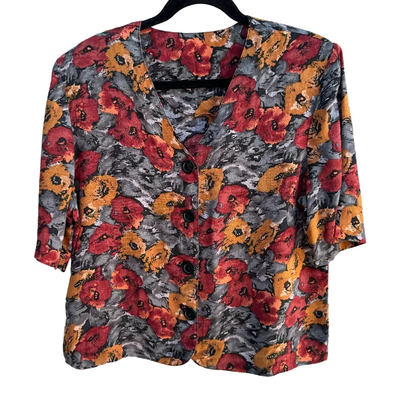 Vintage Womens V Neck Floral Button-Front 1/2 Sleeve Cottage Grannycore Blouse L Puff Sleeve Blouse Vintage Womens V Neck Floral Button-Front 1/2 Sleeve Cottage Grannycore Blouse L Puff Sleeve Blouse