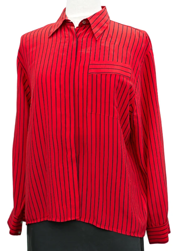 Vintage Jaeger Red Pinstripe Silk Blouse • 36" Casual Relaxed Blouse