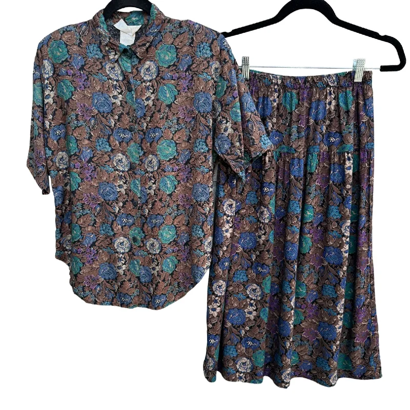 Knock It Off Vintage Womens Floral Patterned 2 Piece Prairie Skirt & Blouse Set Drape Neck Blouse Knock It Off Vintage Womens Floral Patterned 2 Piece Prairie Skirt & Blouse Set Drape Neck Blouse