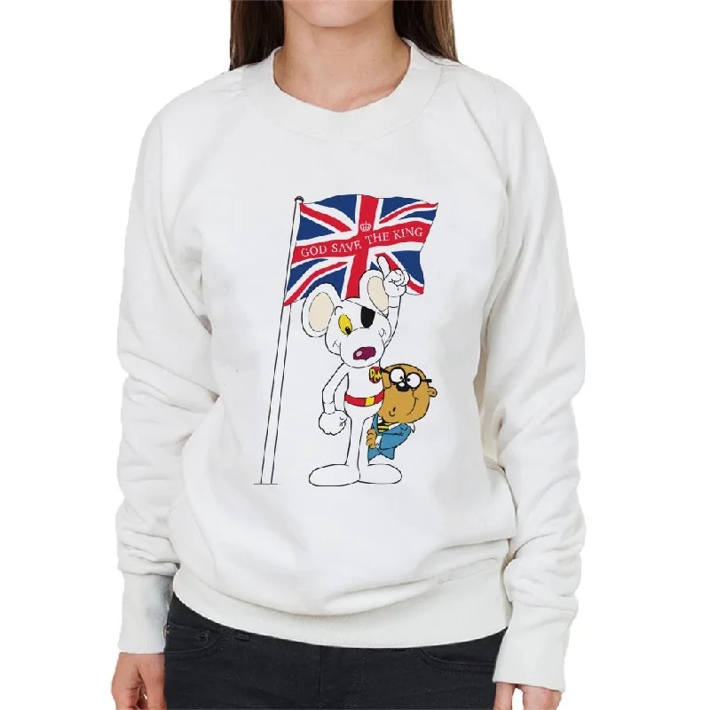 Danger Mouse Union Jack Flag God Save The King Women's Sweatshirt Hoodie with Frayed Bohemian Relaxed Danger Mouse Union Jack Flag God Save The King Women's Sweatshirt Hoodie with Frayed Bohemian Relaxed