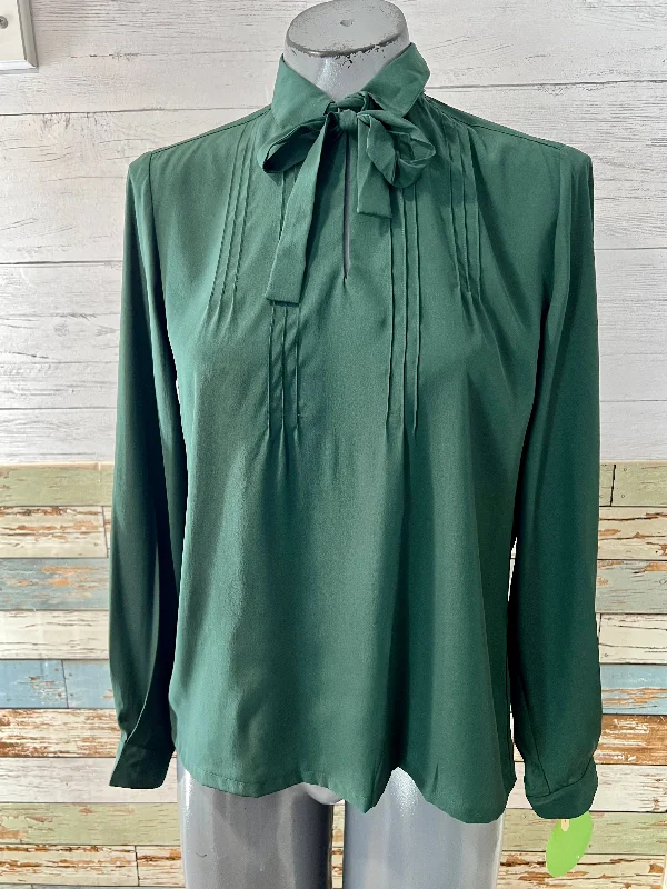 80’s Bottle Green Blouse With String Bow By J. G. Hook Chic Wrap Blouse