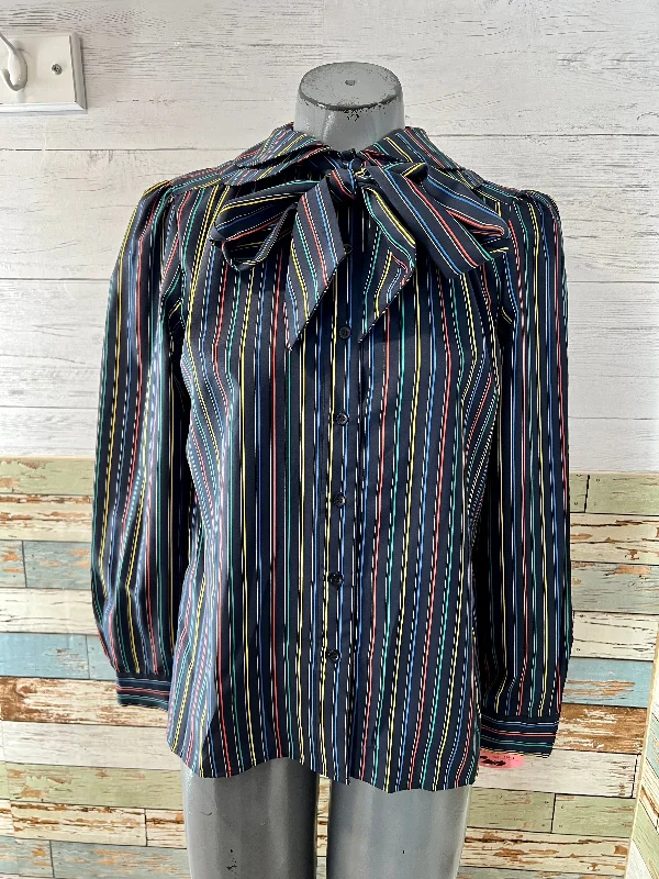 80’s Black Multicolor Stripe Double Peter Pan Collar Blouse By Jack Mulqueen Soft Pastel Blouse 80’s Black Multicolor Stripe Double Peter Pan Collar Blouse By Jack Mulqueen Soft Pastel Blouse