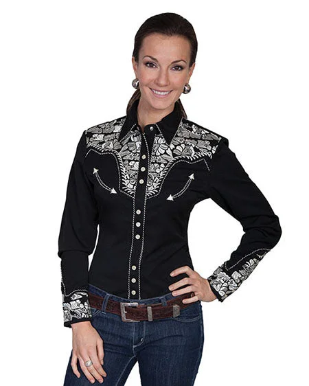 Women's Floral Embroidered Blouse Classic Striped Blouse