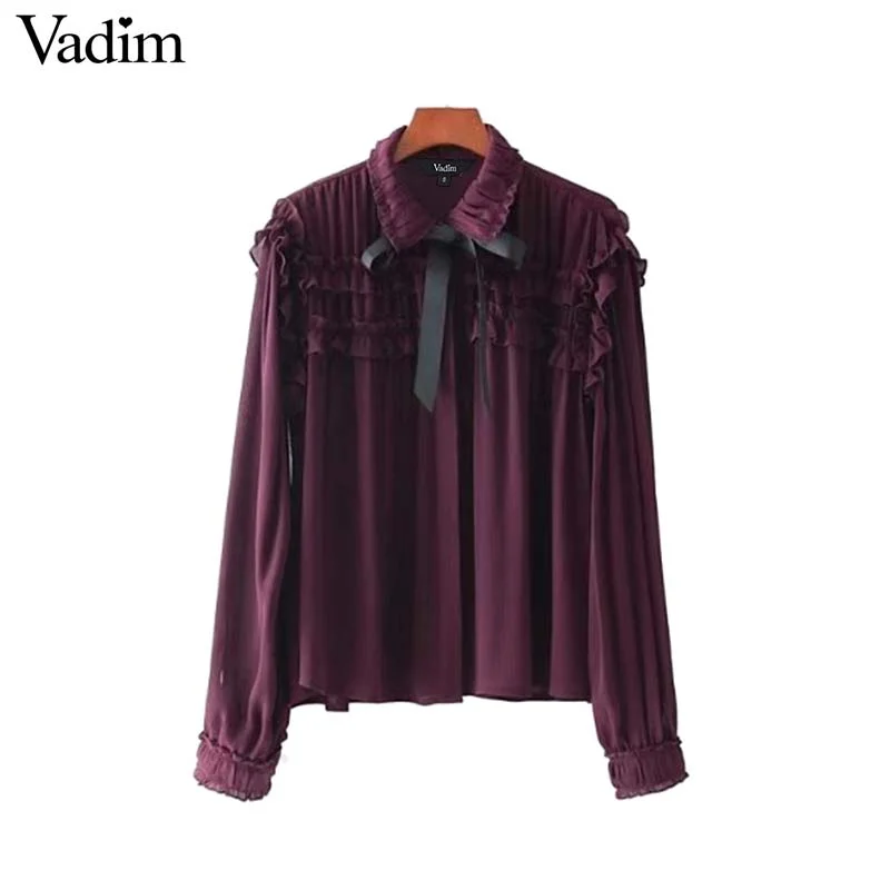 Vadim women sweet ruffled chiffon shirts bow tie neck transparent pleated long sleeve cute blouse casual chic tops blusas LT2453 Feminine Pastel Blouse Vadim women sweet ruffled chiffon shirts bow tie neck transparent pleated long sleeve cute blouse casual chic tops blusas LT2453 Feminine Pastel Blouse