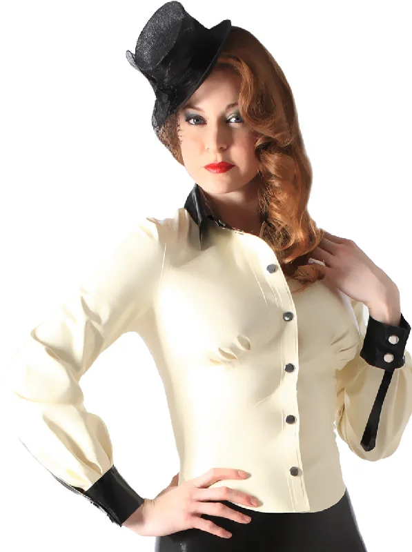 Latex Mistress Blouse in White & Black Polished Work Blouse