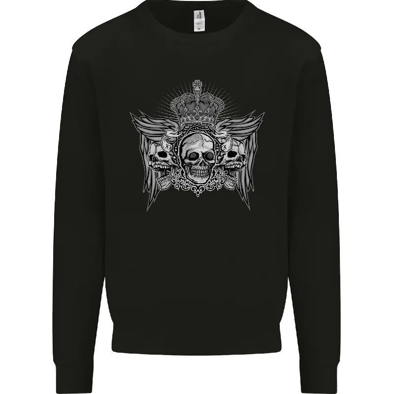 3 Skull Crown Mens Sweatshirt Jumper Hoodie with Oversized Fit Loose Comfortable