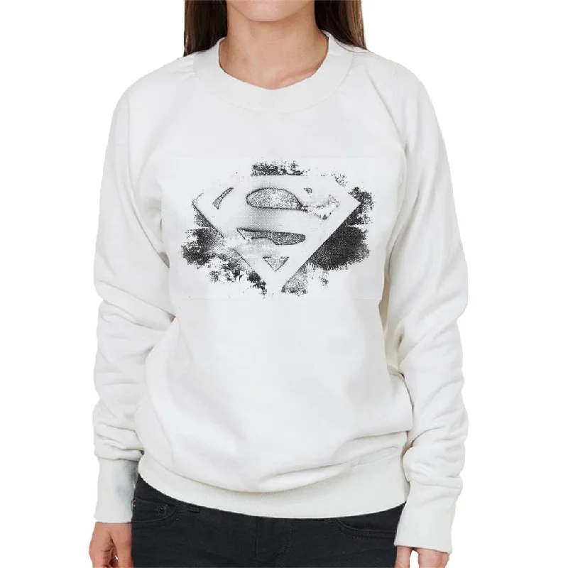 Superman Faded Black And White Logo Women's Sweatshirt Hoodie with Relaxed Fit Easy Casual Superman Faded Black And White Logo Women's Sweatshirt Hoodie with Relaxed Fit Easy Casual