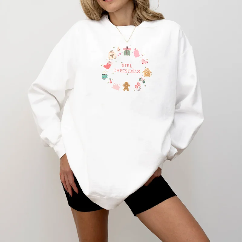 Girl Christmas Women's Christmas Sweatshirt Hoodie with Front Slit Layering Stylish