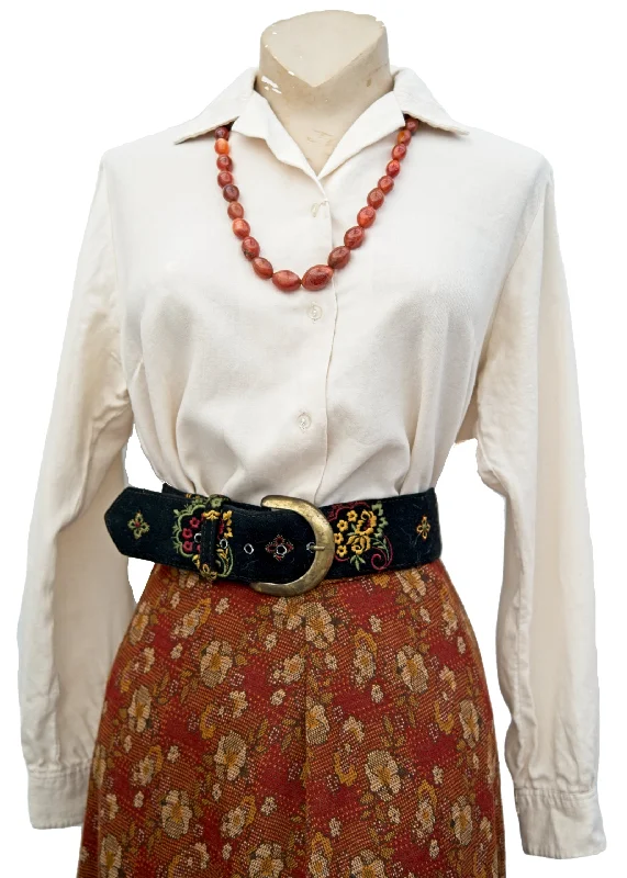 Vintage 60s Cream Wool Blouse • Viyella Embellished Collar Blouse
