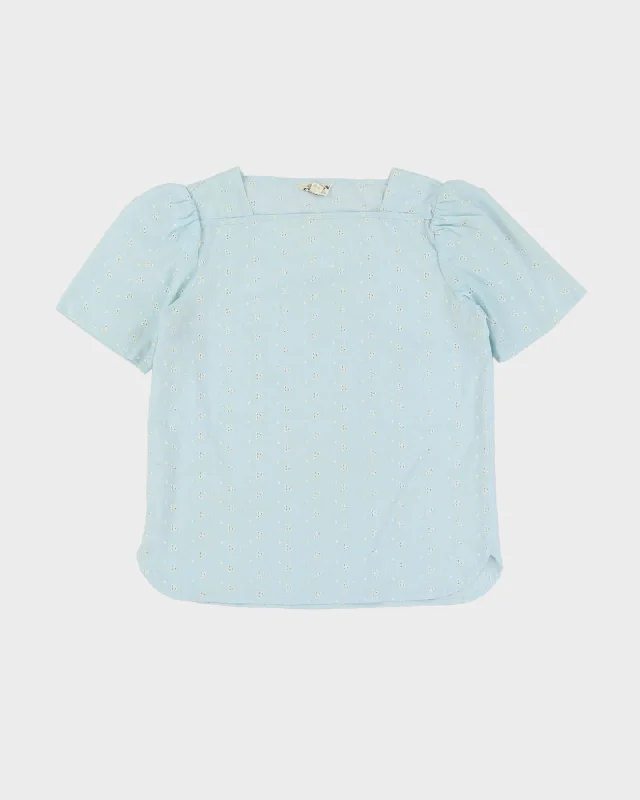 Vintage 1970s Blue Lace Blouse - S Soft Knit Blouse