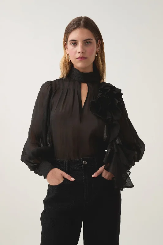 Aura Frilled Tie Blouse Relaxed Fit Blouse