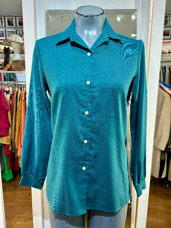 80’s Forrest Green Button Up Blouse By Cacharel Modern Oversized Blouse