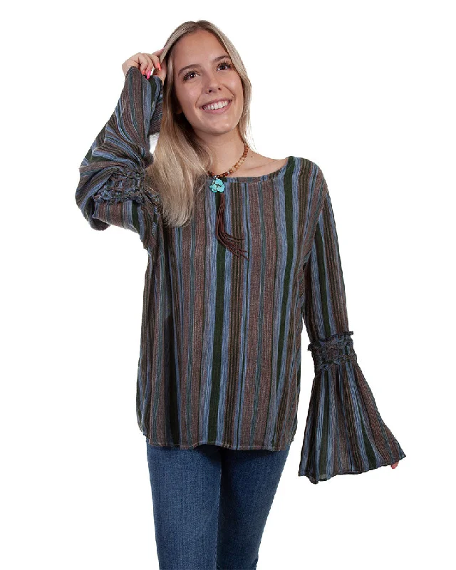 Women's Braided Back Blouse Feminine Ruffle Blouse