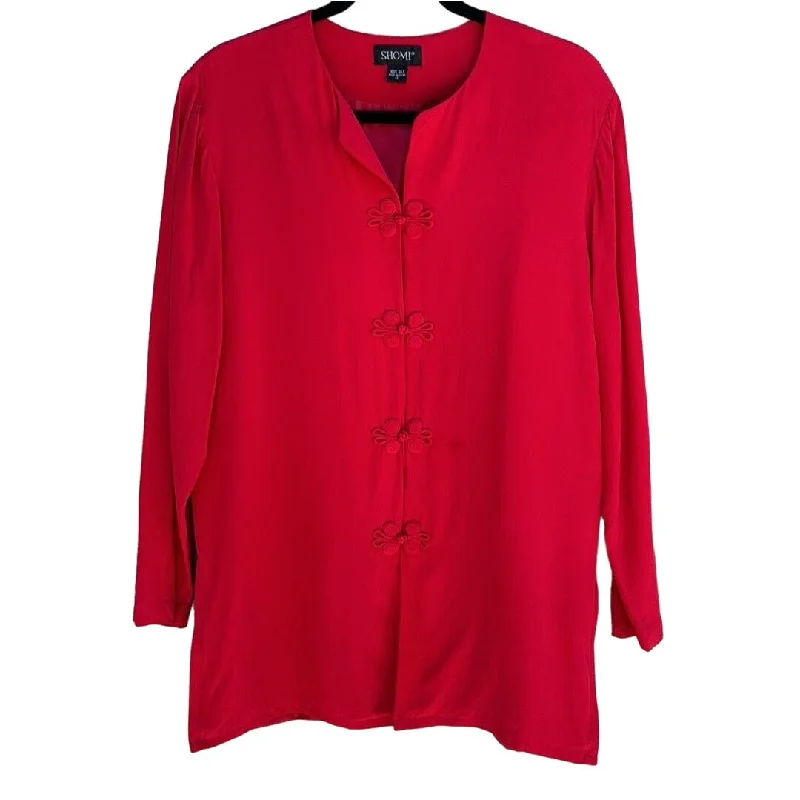 Shomi Vintage Women's Red Silk Frog Button Closure Long Sleeve Chinese Tang Blouse Side Tie Blouse Shomi Vintage Women's Red Silk Frog Button Closure Long Sleeve Chinese Tang Blouse Side Tie Blouse