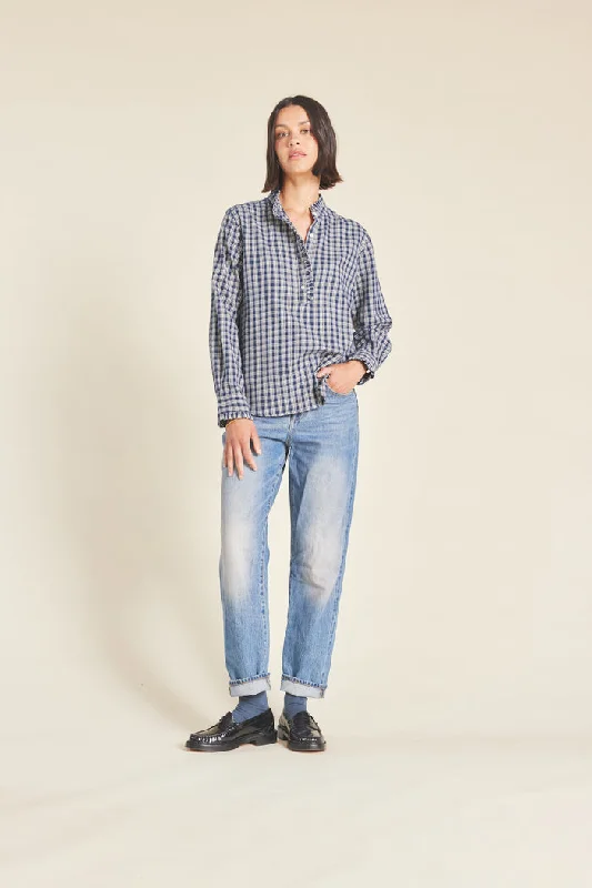 Birds of Paradis by Trovata Breezy Blouse in Armada Plaid Subtle Shimmer Blouse