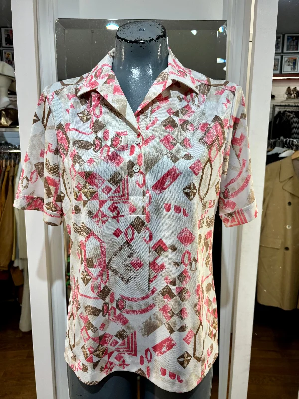 70’s Off White & Pink Abstract Print Short Sleeve Blouse By Nikki Puff Sleeve Blouse 70’s Off White & Pink Abstract Print Short Sleeve Blouse By Nikki Puff Sleeve Blouse