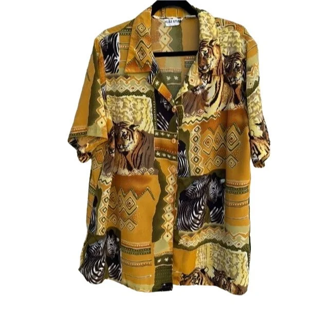 Kloz Studio Vintage Women's Animal Print Hawaiian Camp Collar Shirt Blouse Top Classic White Blouse Kloz Studio Vintage Women's Animal Print Hawaiian Camp Collar Shirt Blouse Top Classic White Blouse