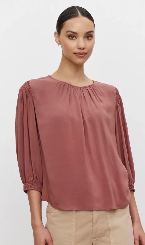 Laurann Blouse - Blush Satin Bow Blouse