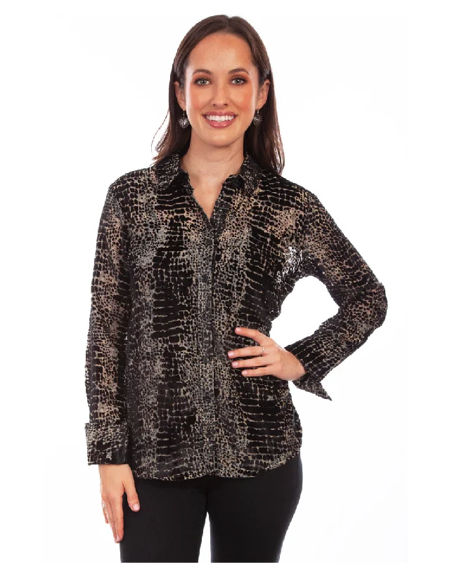 Women's Velvet Button Down French Cuffs Blouse Peter Pan Blouse