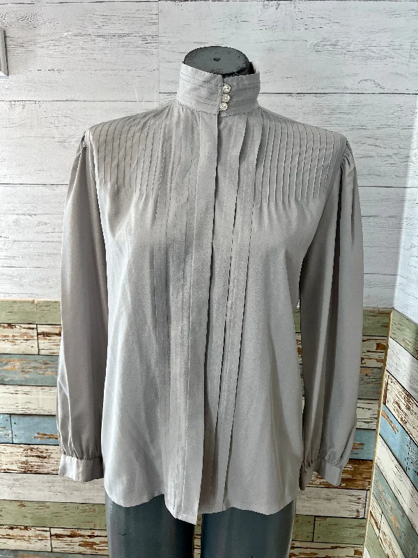 80’s Cement Gray Pleaded Bust Blouse By Ann Chabrol Stretchy Fitted Blouse