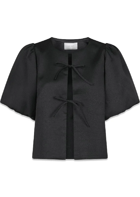 Aska Dull Satin Blouse - Black High Neck Blouse