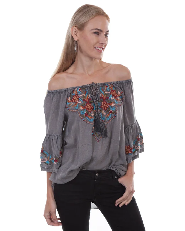 Women's Off The Shoulder Long Sleeve Blouse Lightweight Chiffon Blouse