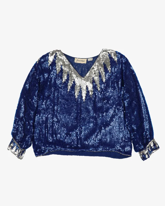 1980s Silk Sequinned Party Blouse - L Chic Wrap Blouse