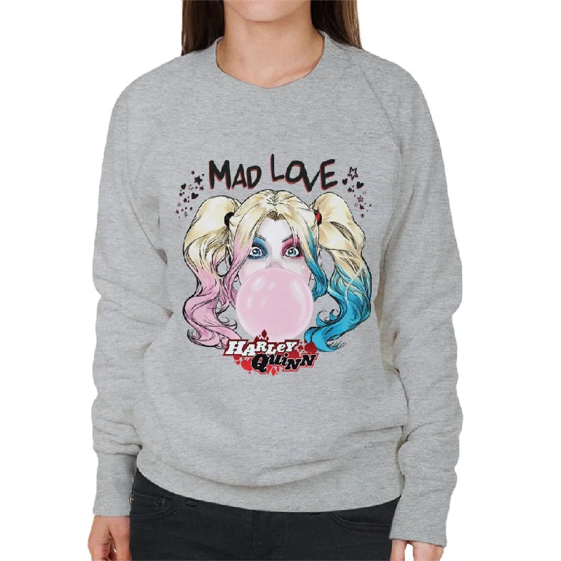 Batman Harley Quinn Bubblegum Mad Love Women's Sweatshirt Hoodie with Exposed Zipper Edgy Industrial Batman Harley Quinn Bubblegum Mad Love Women's Sweatshirt Hoodie with Exposed Zipper Edgy Industrial