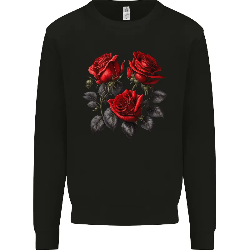 3 Red Roses Gothic Goth Mens Sweatshirt Jumper Hoodie with Earth Tones Natural Calm