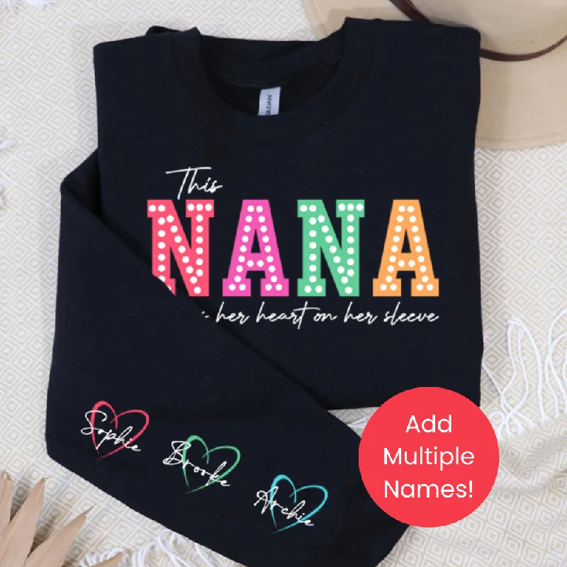 This Nana Wears Her Heart Personalised Sleeve Sweatshirt Hoodie with Cuffed Sleeves Snug Secure This Nana Wears Her Heart Personalised Sleeve Sweatshirt Hoodie with Cuffed Sleeves Snug Secure