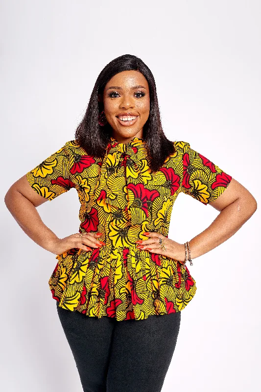 SABIHA AFRICAN PRINT PEPLUM BLOUSE Casual Stripe Blouse