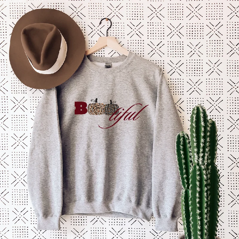 Boo-tiful Women's Halloween Heather Grey Sweatshirt Hoodie with Color Block Contrast Stylish Boo-tiful Women's Halloween Heather Grey Sweatshirt Hoodie with Color Block Contrast Stylish